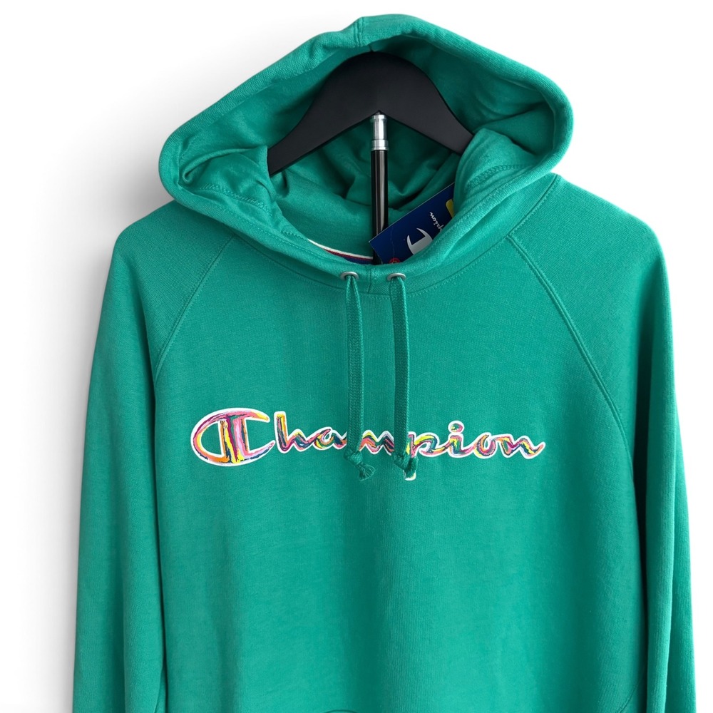 Champion Hoodie NWT Women 1X Green Colorful Script Logo Fleece Outdoor Pullover - Picture 3 of 11